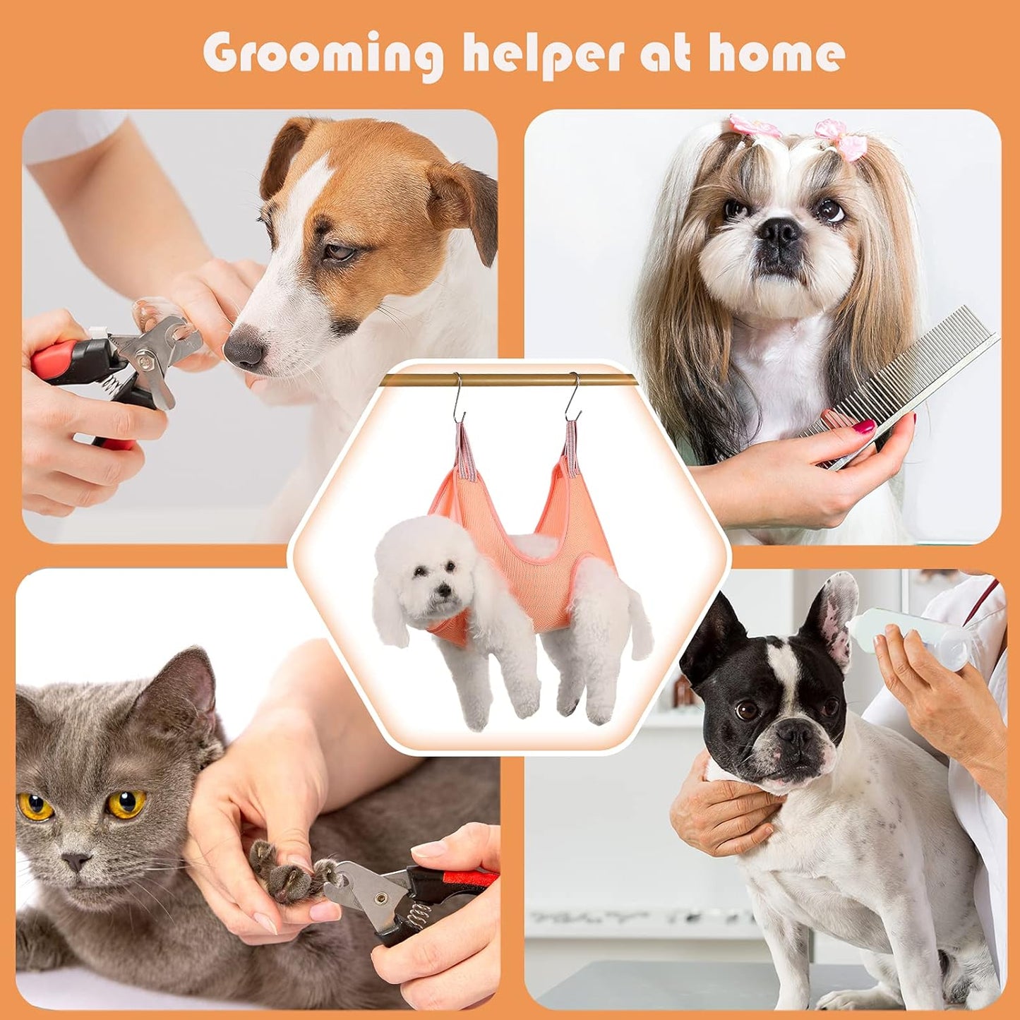 Pet Dog Grooming Hammock Harness for Cats & Dogs, Dog Sling for Grooming, Dog Hammock Restraint Bag with Nail Clippers/Trimmer, Nail File, Pet Comb,Ear/Eye Care