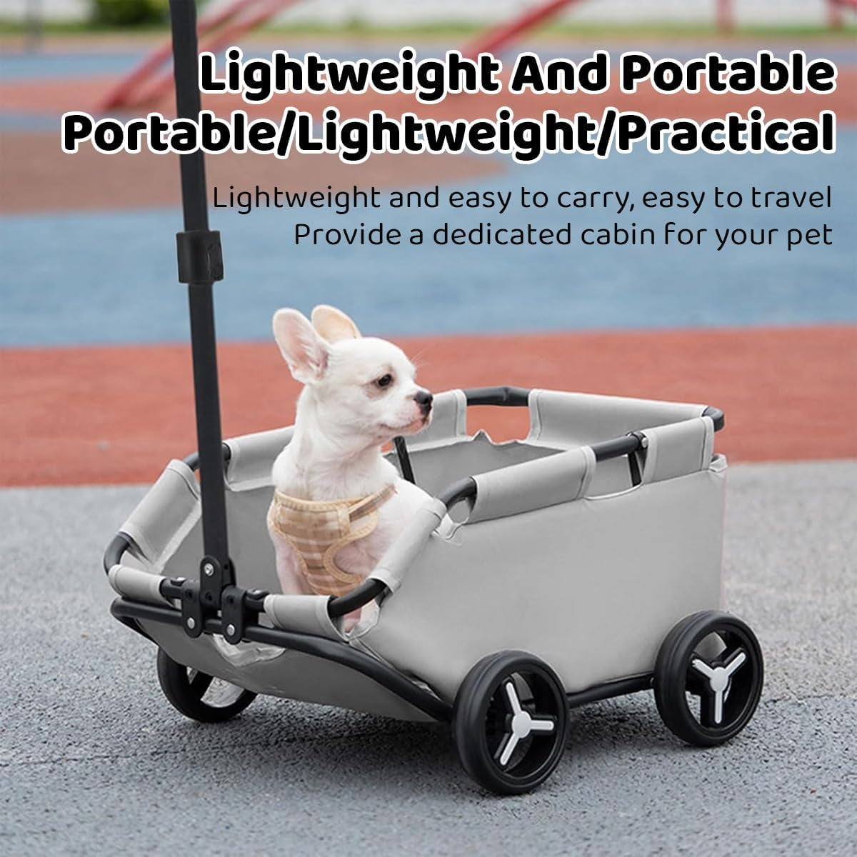 Lightweight Folding Pet Stroller, 20Cm Thin Foldable Travel Dog Cart for Small Pets, 360° Rotating Handle, Sturdy PVC Base with Safety Buckle, Ideal for Cats, Dogs, and More