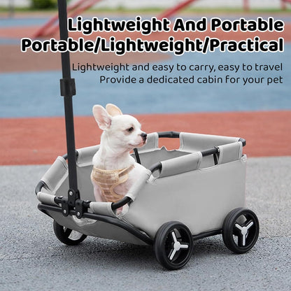 Lightweight Folding Pet Stroller, 20Cm Thin Foldable Travel Dog Cart for Small Pets, 360° Rotating Handle, Sturdy PVC Base with Safety Buckle, Ideal for Cats, Dogs, and More