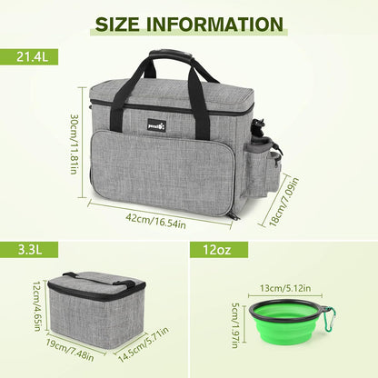 Dog Travel Bag Large, Portable Dog Bag for Travel, Pet Travel Bag with Multi-Function Pockets, Pet Tote Organizer for Outdoor Use Pet Travel Set with 2 Food Bags + 2 Collapsible Bowls