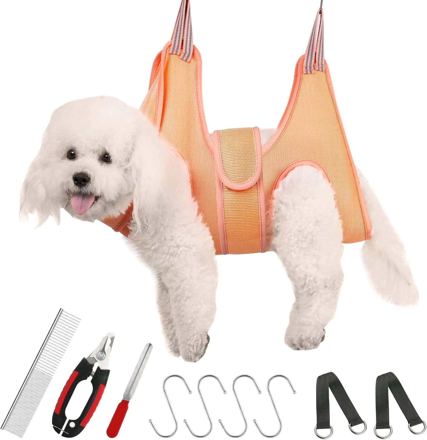 Pet Dog Grooming Hammock Harness for Cats & Dogs, Dog Sling for Grooming, Dog Hammock Restraint Bag with Nail Clippers/Trimmer, Nail File, Pet Comb,Ear/Eye Care