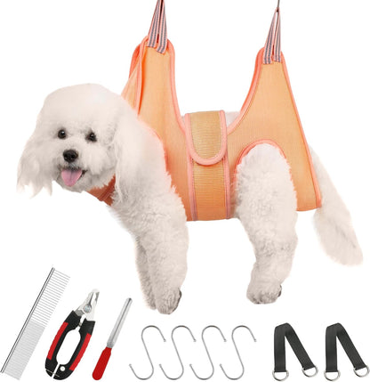 Pet Dog Grooming Hammock Harness for Cats & Dogs, Dog Sling for Grooming, Dog Hammock Restraint Bag with Nail Clippers/Trimmer, Nail File, Pet Comb,Ear/Eye Care