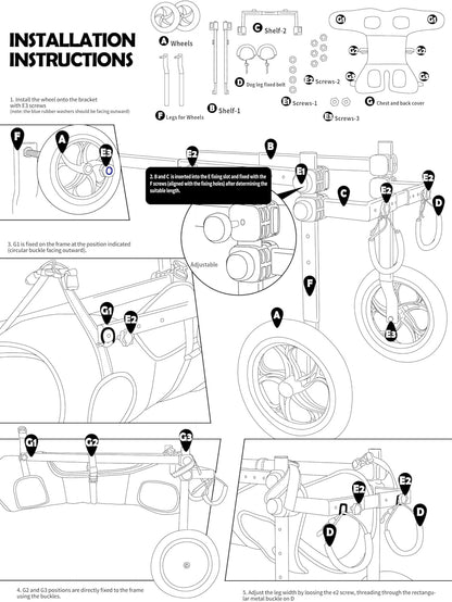 Foldable and Adjustable Two-Wheeled Wheelchair for Pets,Dog Wheelchair for Large and Medium Dogs,Rehabilitation of the Hind Limbs of Pets,Grey,Xl | Rehabilitation of the Hind Limbs of Pets, Stroller for Pets, Support Hind Legs