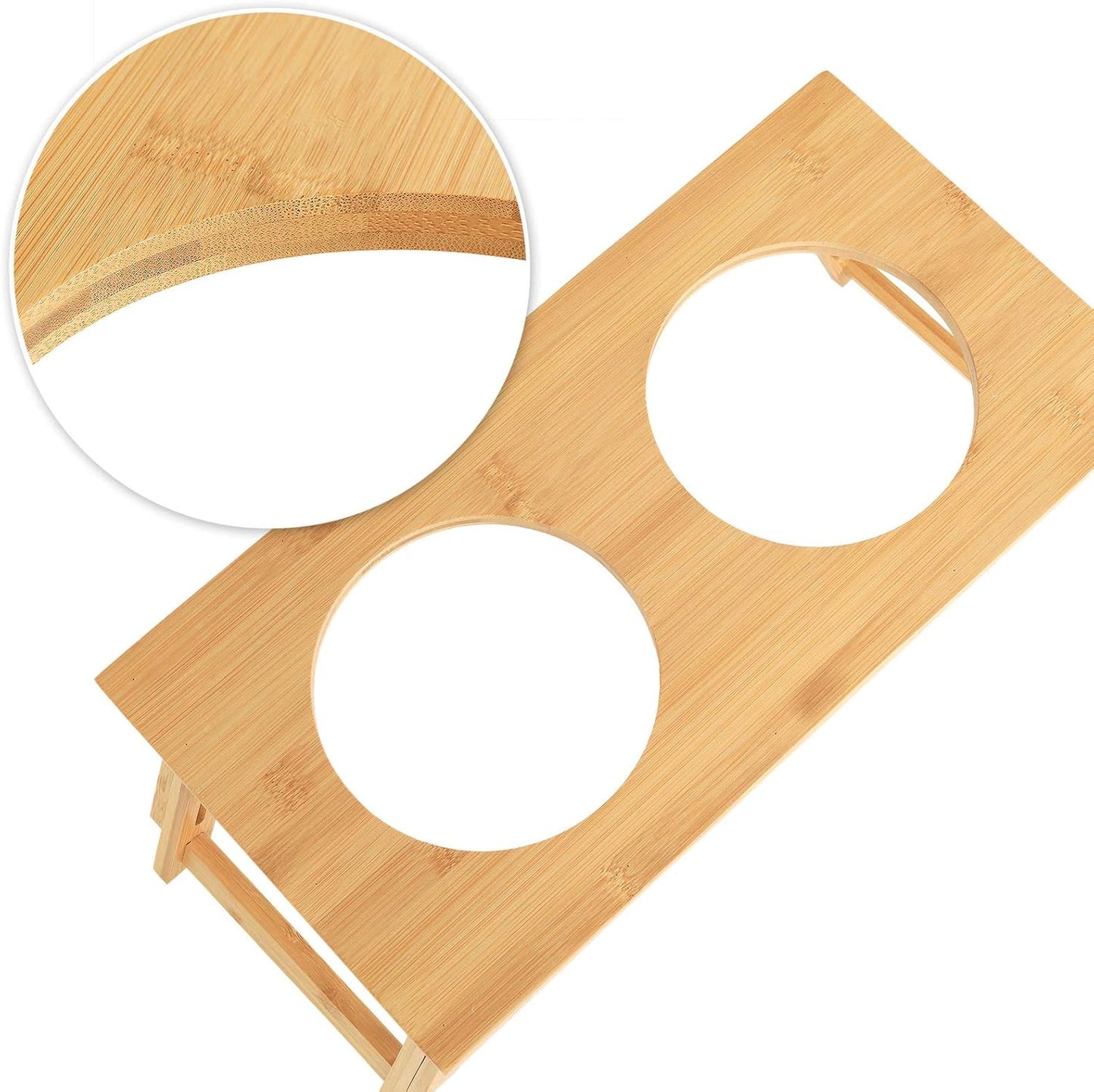 Dog Bowl Height Adjustable Feeding Station Feeding Bar Raised Bowl Rack for Pets Made of Bamboo