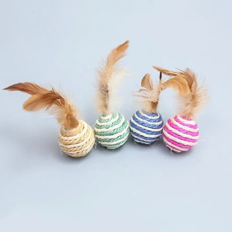 Pet Cat Toys Sisal Feather Ball Cat Scratch Ball Toys Pet Supplies Random Color Игрушки Для Кошек