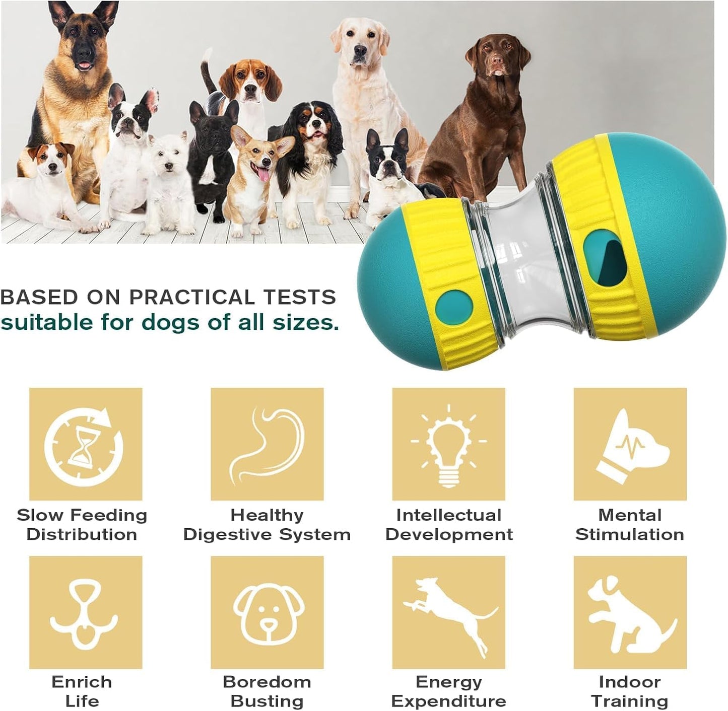 Interactive Dog Puzzle Toy - Adjustable Food Dispensing Ball & Slow Feeder Enrichment Training Toy for Small, Medium, Large Dogs - Fun Interactive Dog Toys