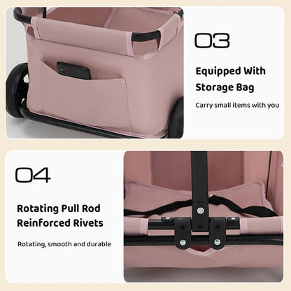 Lightweight Folding Pet Stroller, 20Cm Thin Foldable Travel Dog Cart for Small Pets, 360° Rotating Handle, Sturdy PVC Base with Safety Buckle, Ideal for Cats, Dogs, and More