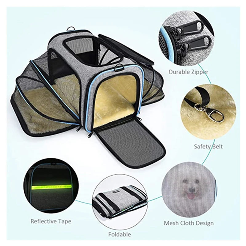 Pet Carrier Bag Foldable Expandable Travel Bag Mesh Breathable Outdoor Portable Pet Bag Suitable for Car Outdoor Travel