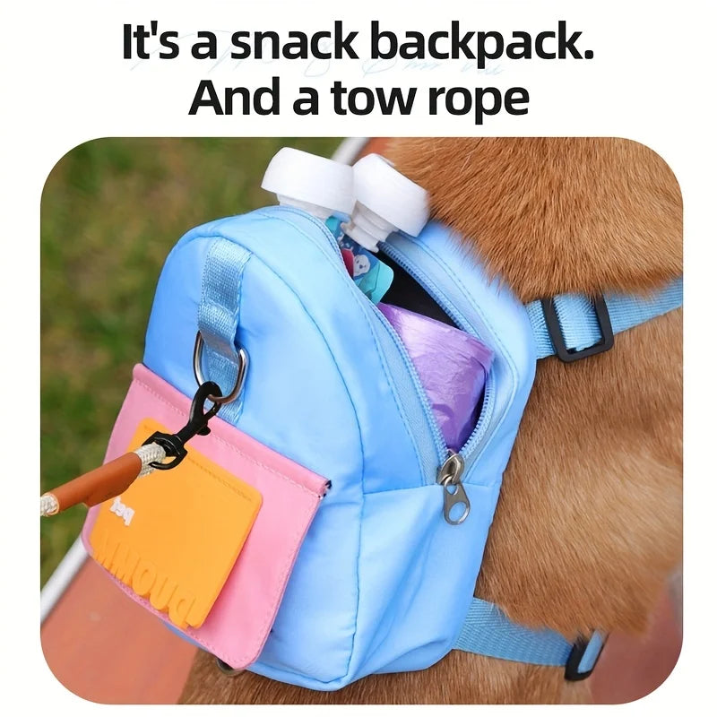 Cartoon Pet Backpack Leash Set - Detachable Dog Leash & Cat Carrier, Polyester Outdoor Travel Accessories for Small Pets