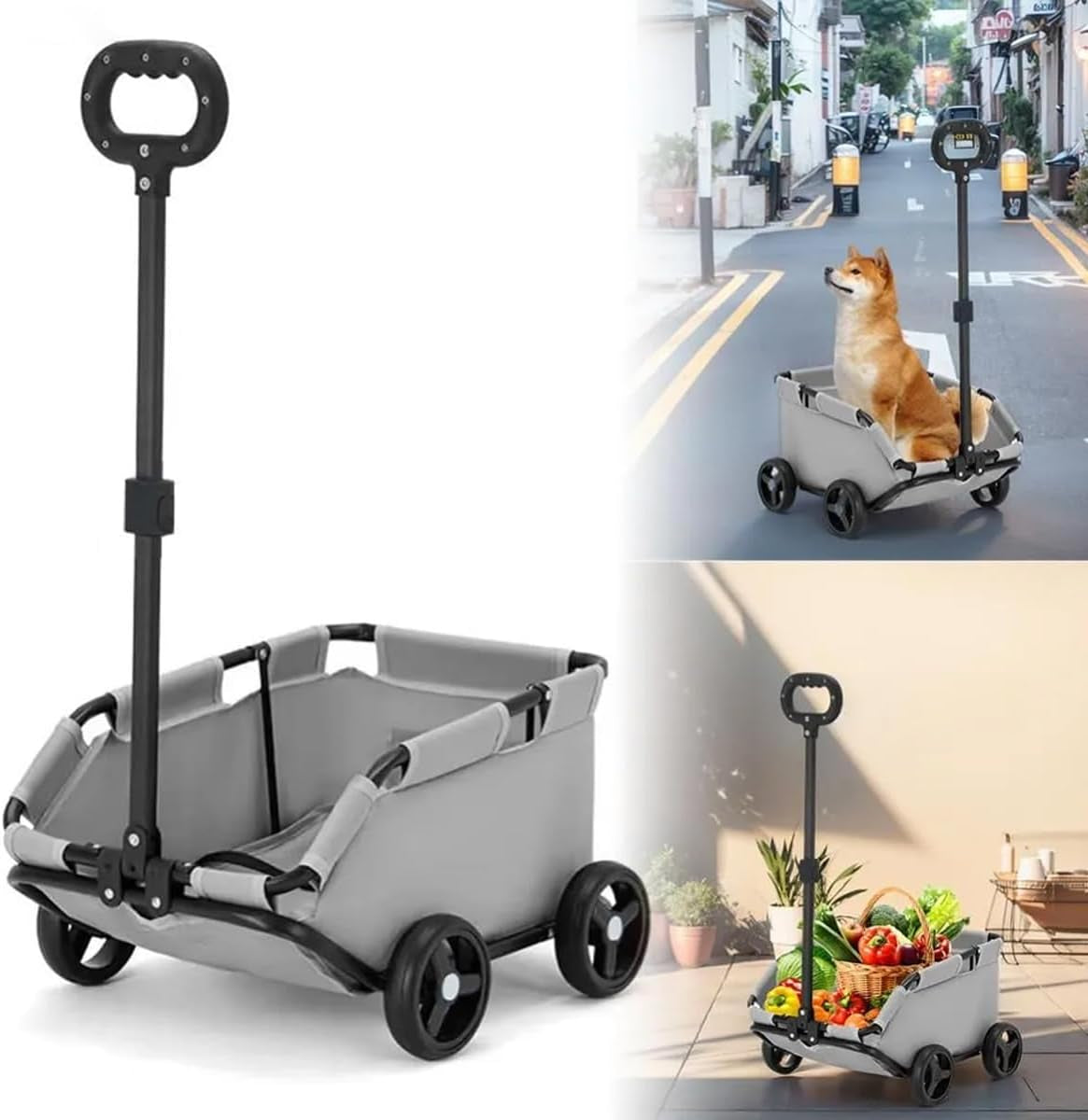 Lightweight Folding Pet Stroller, 20Cm Thin Foldable Travel Dog Cart for Small Pets, 360° Rotating Handle, Sturdy PVC Base with Safety Buckle, Ideal for Cats, Dogs, and More