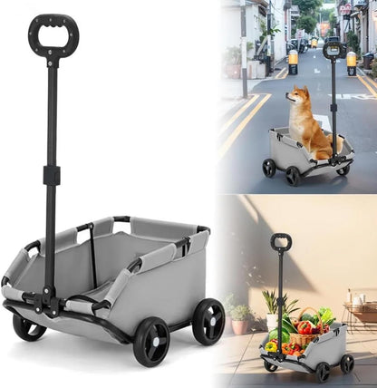 Lightweight Folding Pet Stroller, 20Cm Thin Foldable Travel Dog Cart for Small Pets, 360° Rotating Handle, Sturdy PVC Base with Safety Buckle, Ideal for Cats, Dogs, and More