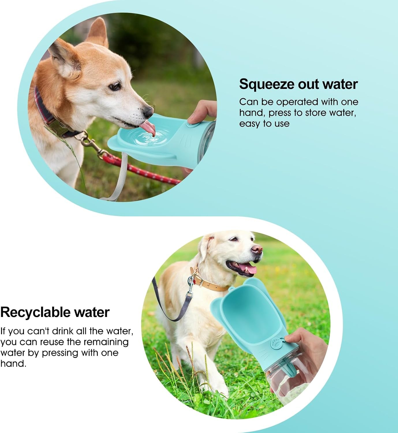 Portable Dogs Water Bottle with Food Storage Container, Leakproof Travel Pets Drinking Water Dispenser Feeder for Outdoor Dog Stuff Accessories Items for Cats, Puppy,For Walking, Hiking (Blue, 350Ml)