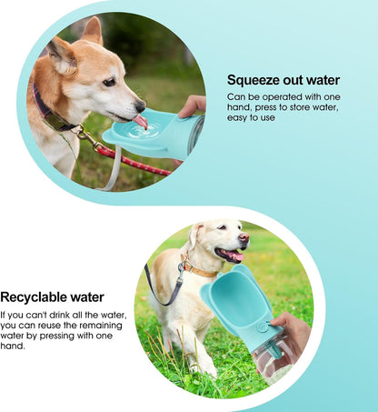 Portable Dogs Water Bottle with Food Storage Container, Leakproof Travel Pets Drinking Water Dispenser Feeder for Outdoor Dog Stuff Accessories Items for Cats, Puppy,For Walking, Hiking (Blue, 350Ml)