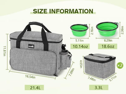Dog Travel Bag Large, Portable Dog Bag for Travel, Pet Travel Bag with Multi-Function Pockets, Pet Tote Organizer for Outdoor Use Pet Travel Set with 2 Food Bags + 2 Collapsible Bowls
