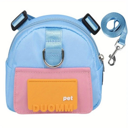 Cartoon Pet Backpack Leash Set - Detachable Dog Leash & Cat Carrier, Polyester Outdoor Travel Accessories for Small Pets