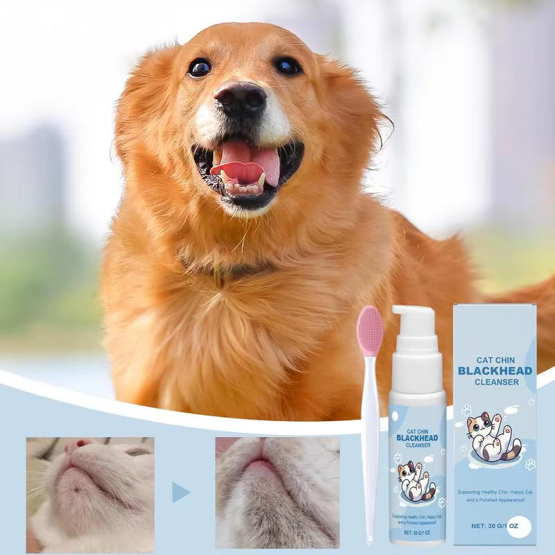 Cat Chin Cleaner 30G Blackhead Cleaning Lotion Pet Chin Acne Care Brush Dog Cat Grooming Supplies Tooth Stain Remover for Pets