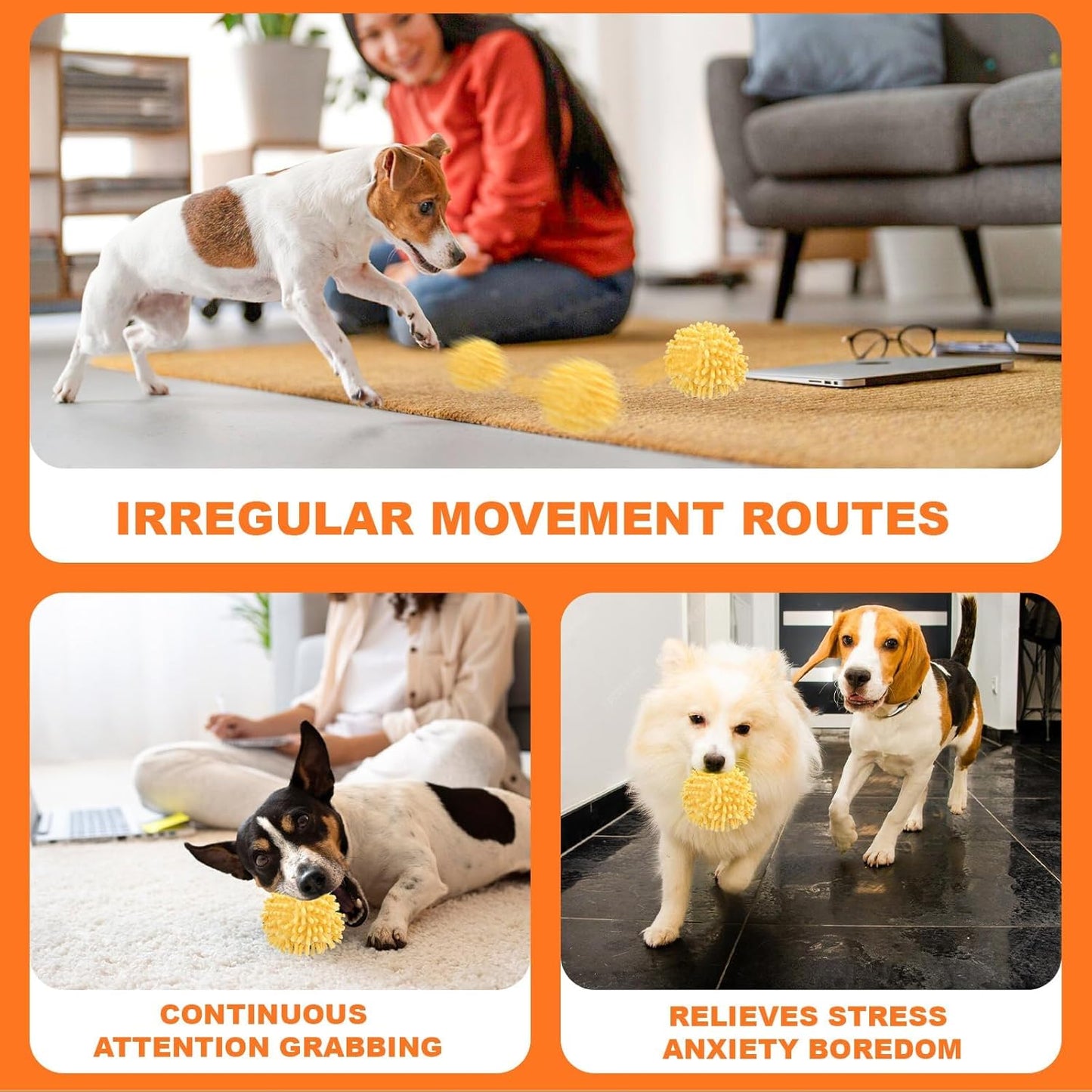 Interactive Dog Toys, Electric Dog Ball Toy with Cover, Automatic Dog Toys to Keep Them Busy, Moving Dog Enrichment Toys for Small/Medium/Large Dogs (Large Orange)
