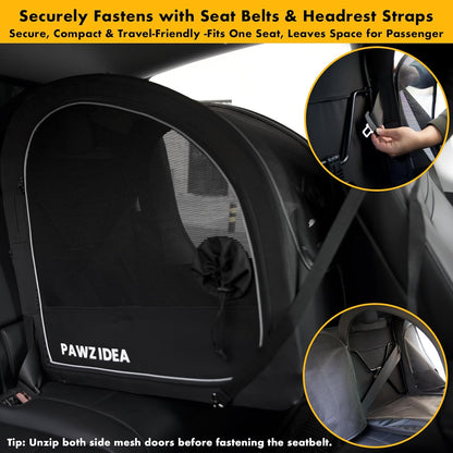 Portable Dog Crate for Car Travel, Collapsible Pet Travel Crates for Medium & Large Dogs, Enclosed Soft-Sided Car Kennel Carrier for Backseat, Secures W/Seatbelt & Headrest Strap, Chew-Proof