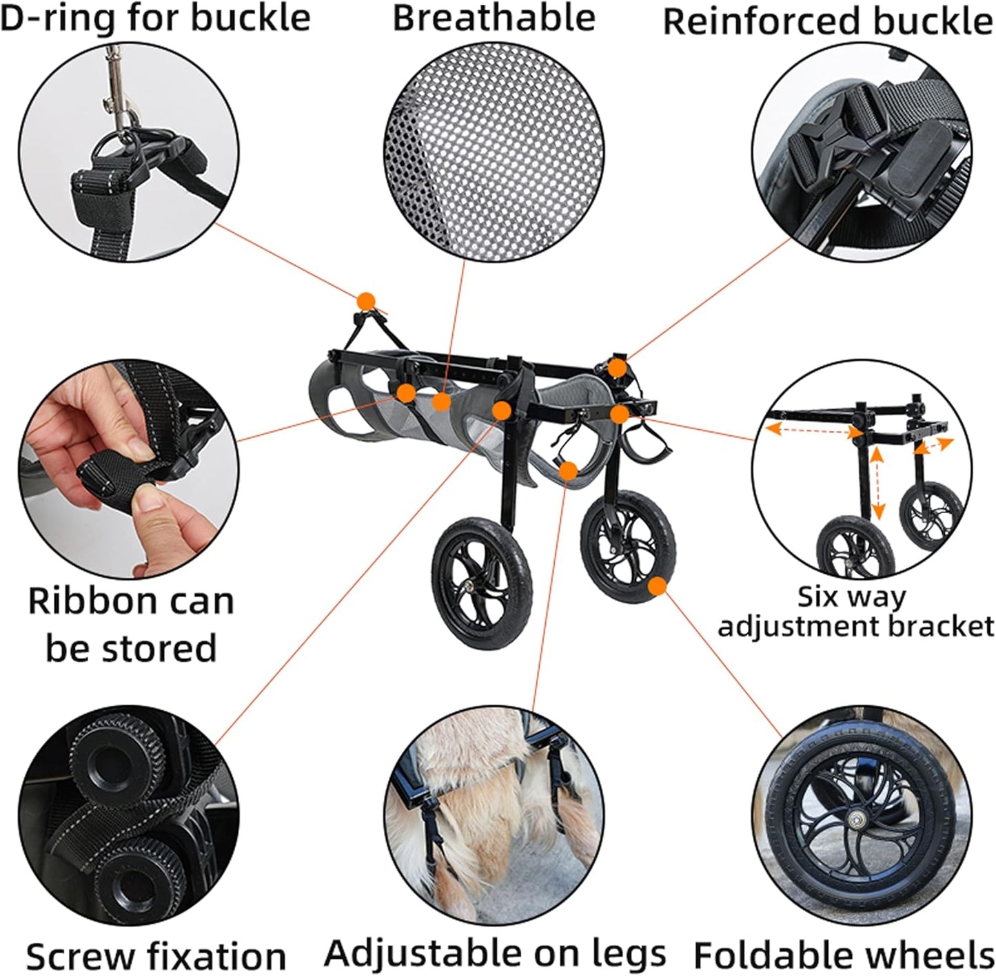 Foldable and Adjustable Two-Wheeled Wheelchair for Pets,Dog Wheelchair for Large and Medium Dogs,Rehabilitation of the Hind Limbs of Pets,Grey,Xl | Rehabilitation of the Hind Limbs of Pets, Stroller for Pets, Support Hind Legs