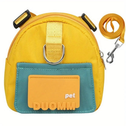 Cartoon Pet Backpack Leash Set - Detachable Dog Leash & Cat Carrier, Polyester Outdoor Travel Accessories for Small Pets