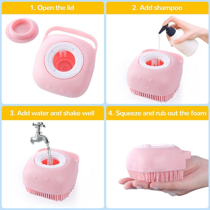 7 Pcs Cat Dog Brush Grooming Kits, Self-Cleaning Slicker Brush, Pet Nail Clipper and File, Flea Comb, Pet Shampoo Bath Brush, Pet Finger Toothbrush, Storage Bag