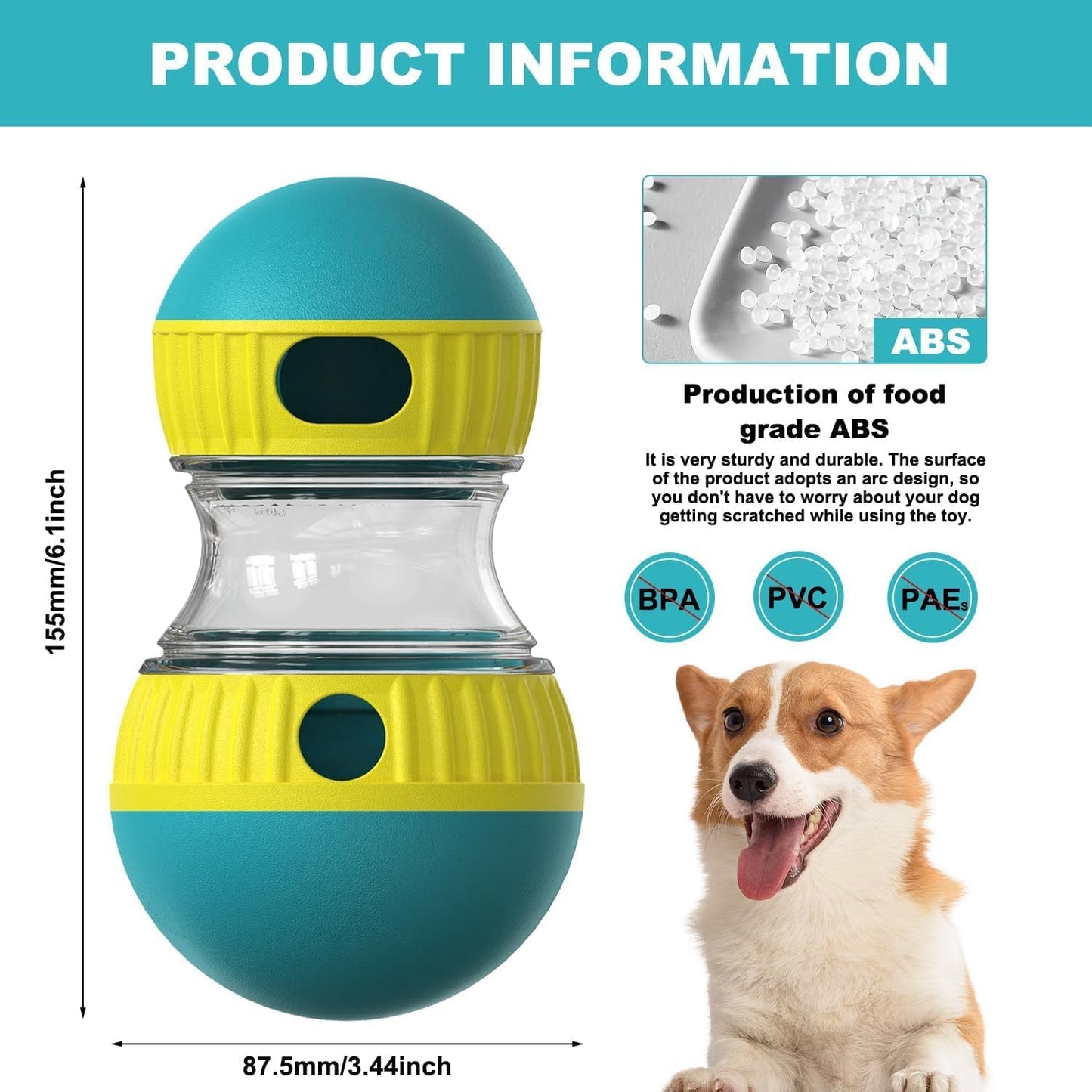 Interactive Dog Puzzle Toy - Adjustable Food Dispensing Ball & Slow Feeder Enrichment Training Toy for Small, Medium, Large Dogs - Fun Interactive Dog Toys